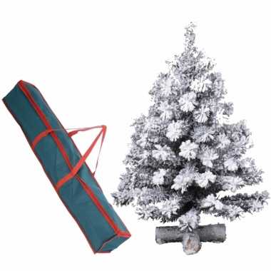 Besneeuwde kleine kunst kerstboom op kruispoot 75 cm inclusief opbergzak