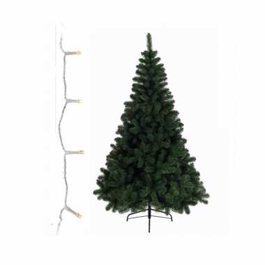 Groene kleine kunst kerstboom 240 cm inclusief warm witte kerstverlichting