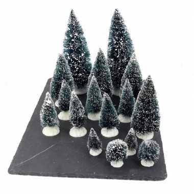 Kerstdorp onderdelen kleine miniatuur set van 16x boompjes