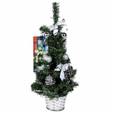 Kleine kerstboom 45 cm zilver met LEDs