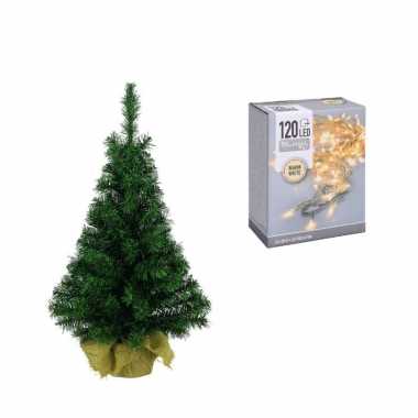 Volle kleine kerstboom/kunstboom 75 cm inclusief warm witte verlichting