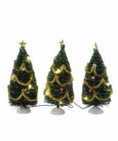 3x kerstdorp kleine kerstbooms met verlichting 16 cm