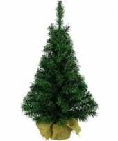 Groene kleine kunst kerstboom 90 cm met jute zak kluit
