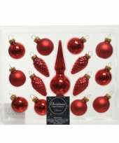 Kerst rode glazen kerstballen en piek set voor kleine kerstboom 15 dlg