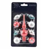 Kerstballen en piek set voor kleine kerstboom groen rood wit