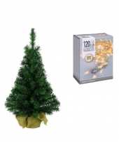 Volle kleine kerstboom kunstboom 75 cm inclusief warm witte verlichting